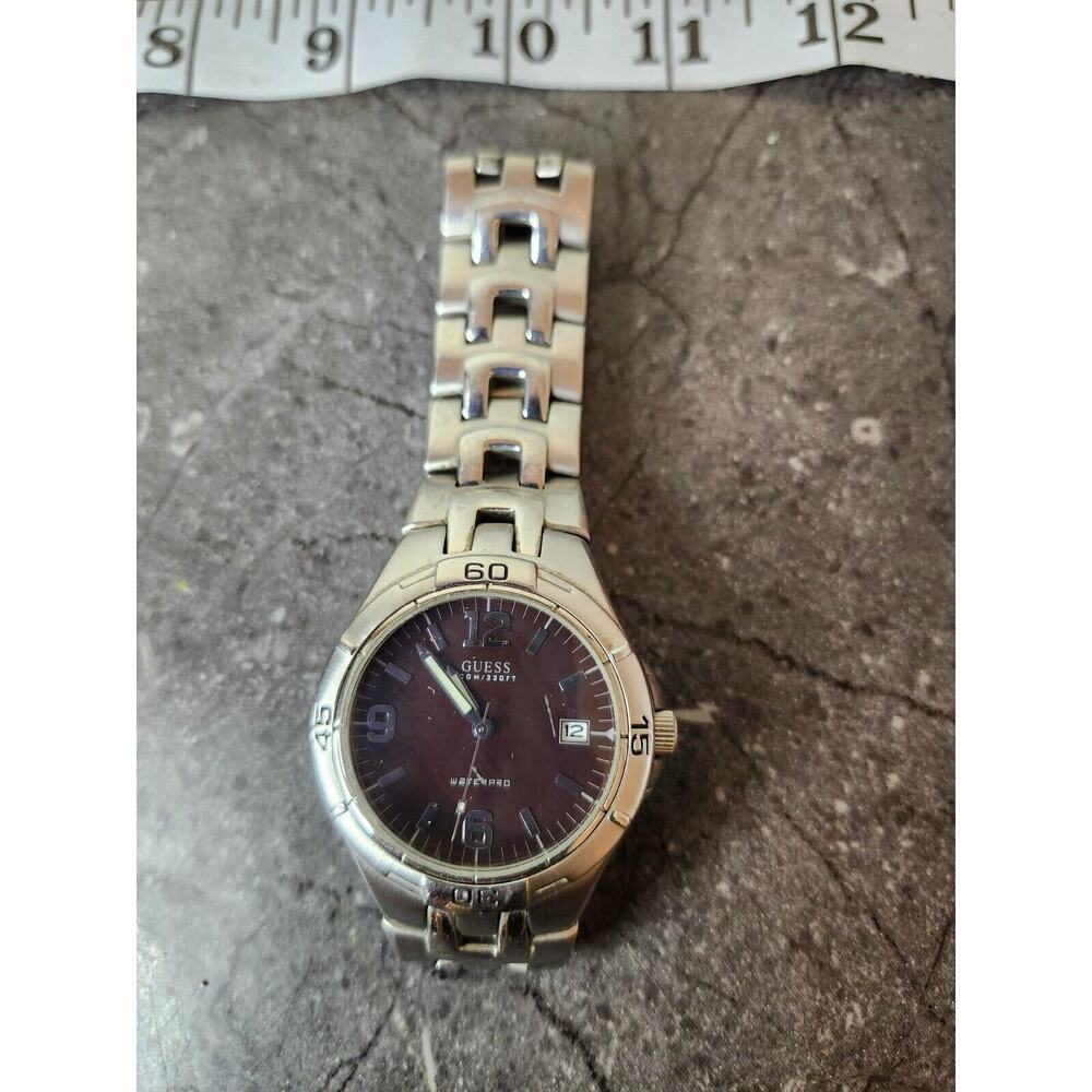 Guess Water Pro Watch Men Silver Tone Black Dial Date